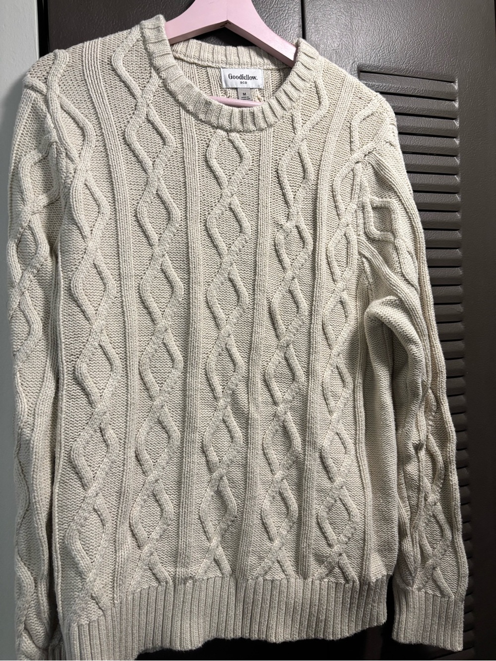 Goodfellow & Co Men's Light Cream Cable Crewneck Sweater